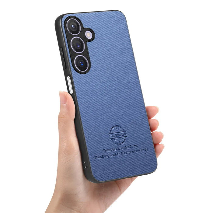 For Samsung Galaxy A27 5G Case Leather Phone Back Cover with Cloth Texture - Blue - 6
