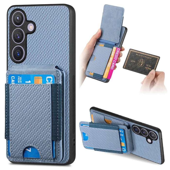 For Samsung Galaxy A27 5G Case with Card Holder Kickstand Leather Back Cover - Blue - 1