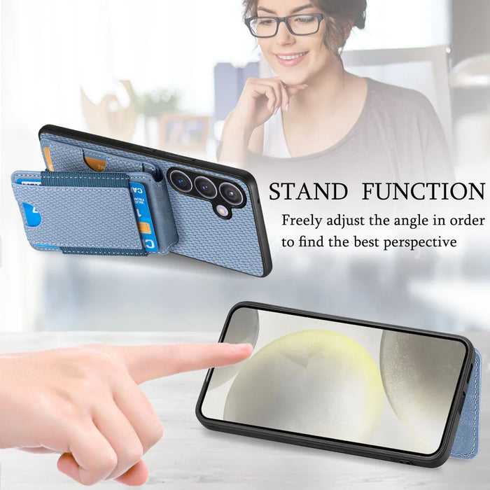 For Samsung Galaxy A27 5G Case with Card Holder Kickstand Leather Back Cover - Blue - 6