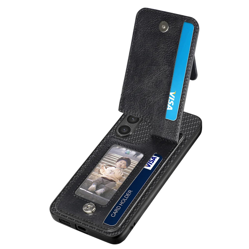 For Samsung Galaxy A27 5G Case Leather Phone Back Cover with Zipper Card Holder Kickstand - Black - 4