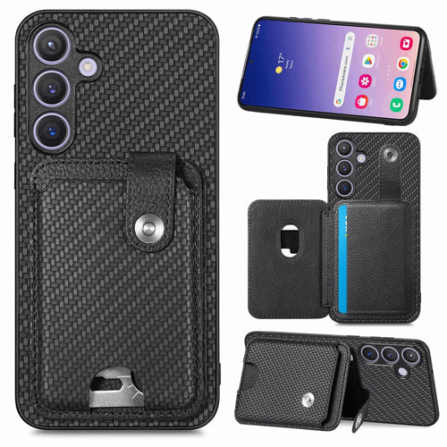 For Samsung Galaxy A27 5G Case Card Slots Kickstand Phone Back Cover with Card Tool - Black - 1