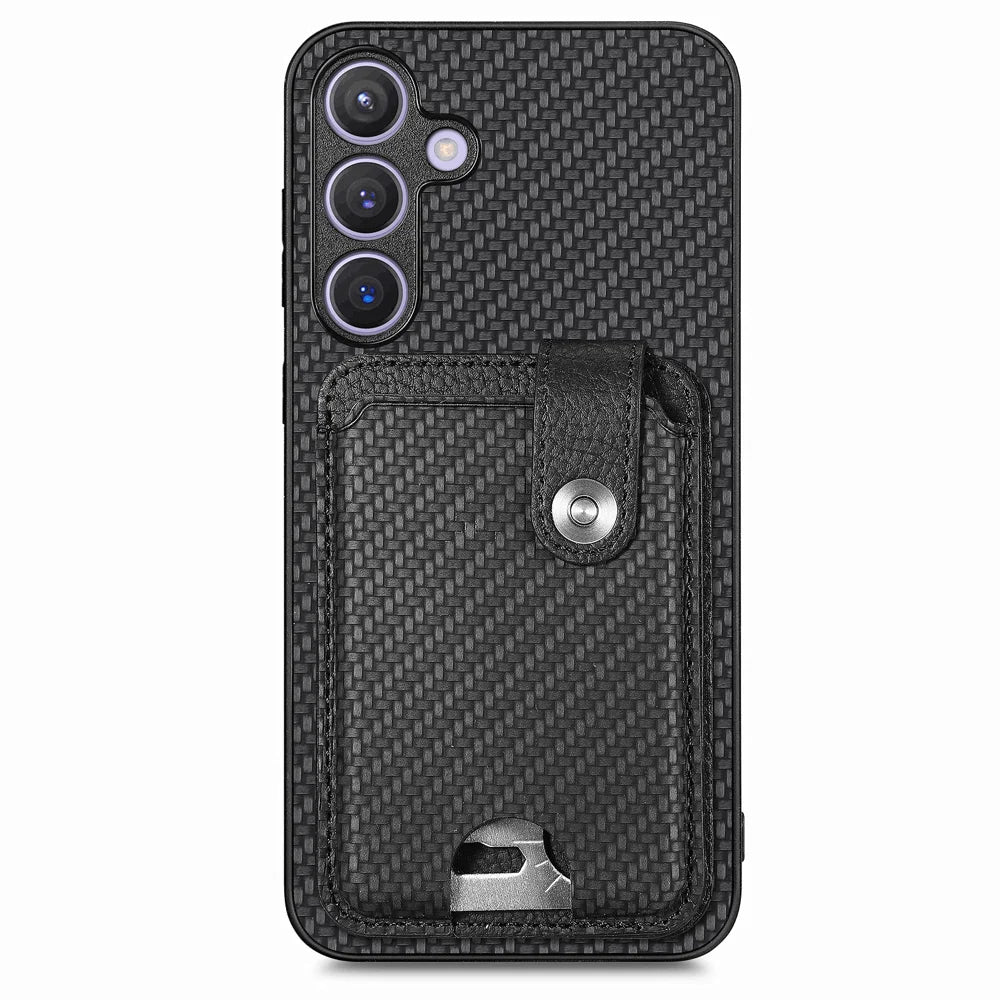 For Samsung Galaxy A27 5G Case Card Slots Kickstand Phone Back Cover with Card Tool - Black - 2