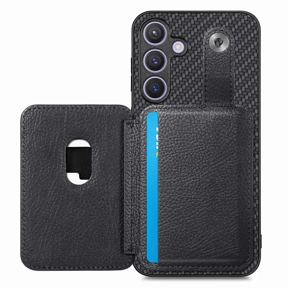 For Samsung Galaxy A27 5G Case Card Slots Kickstand Phone Back Cover with Card Tool - Black - 4