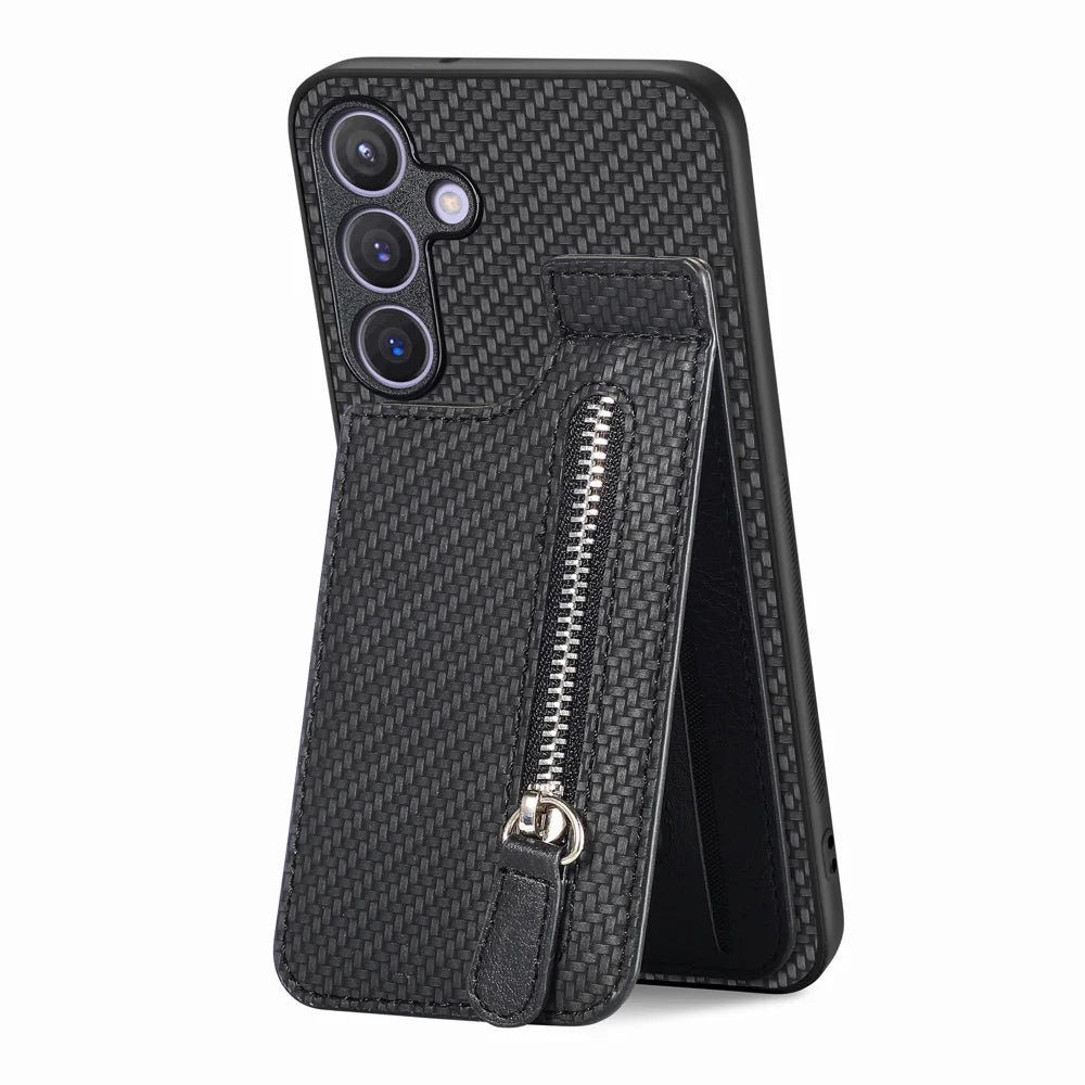 For Samsung Galaxy A27 5G Case Leather+PC+TPU Zipper Wallet Phone Cover - Black - 2