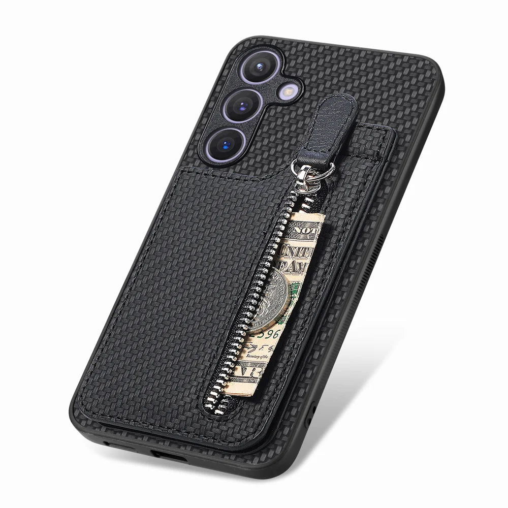 For Samsung Galaxy A27 5G Case Leather+PC+TPU Zipper Wallet Phone Cover - Black - 4