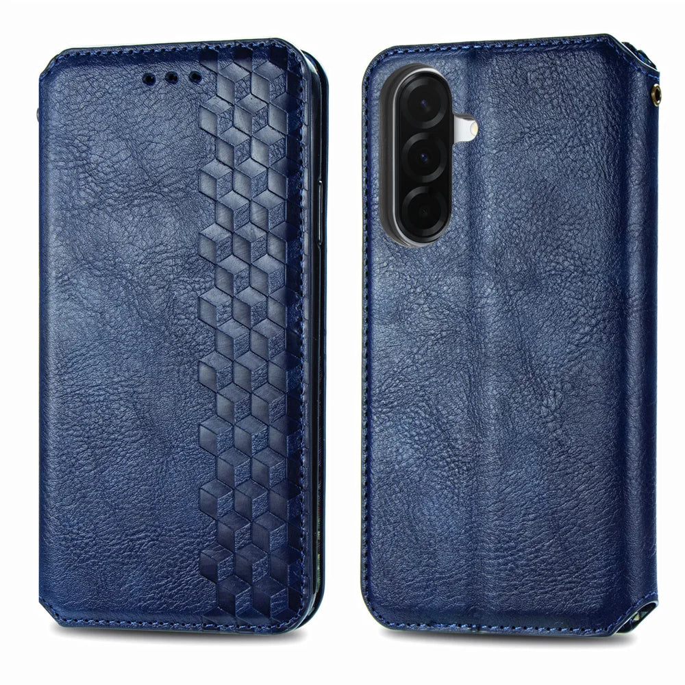 For Samsung Galaxy A27 5G Case Rhombus Imprint PU Leather Wallet Phone Cover - Blue - 2