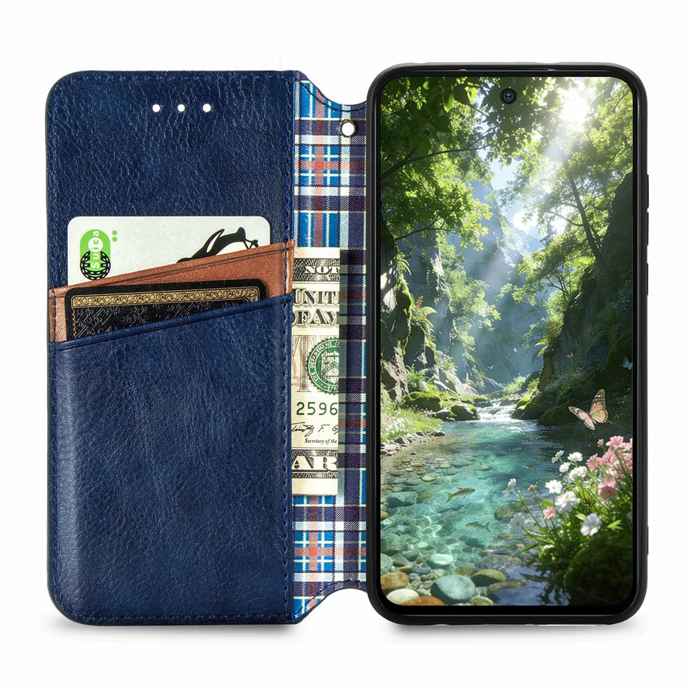 For Samsung Galaxy A27 5G Case Rhombus Imprint PU Leather Wallet Phone Cover - Blue - 3
