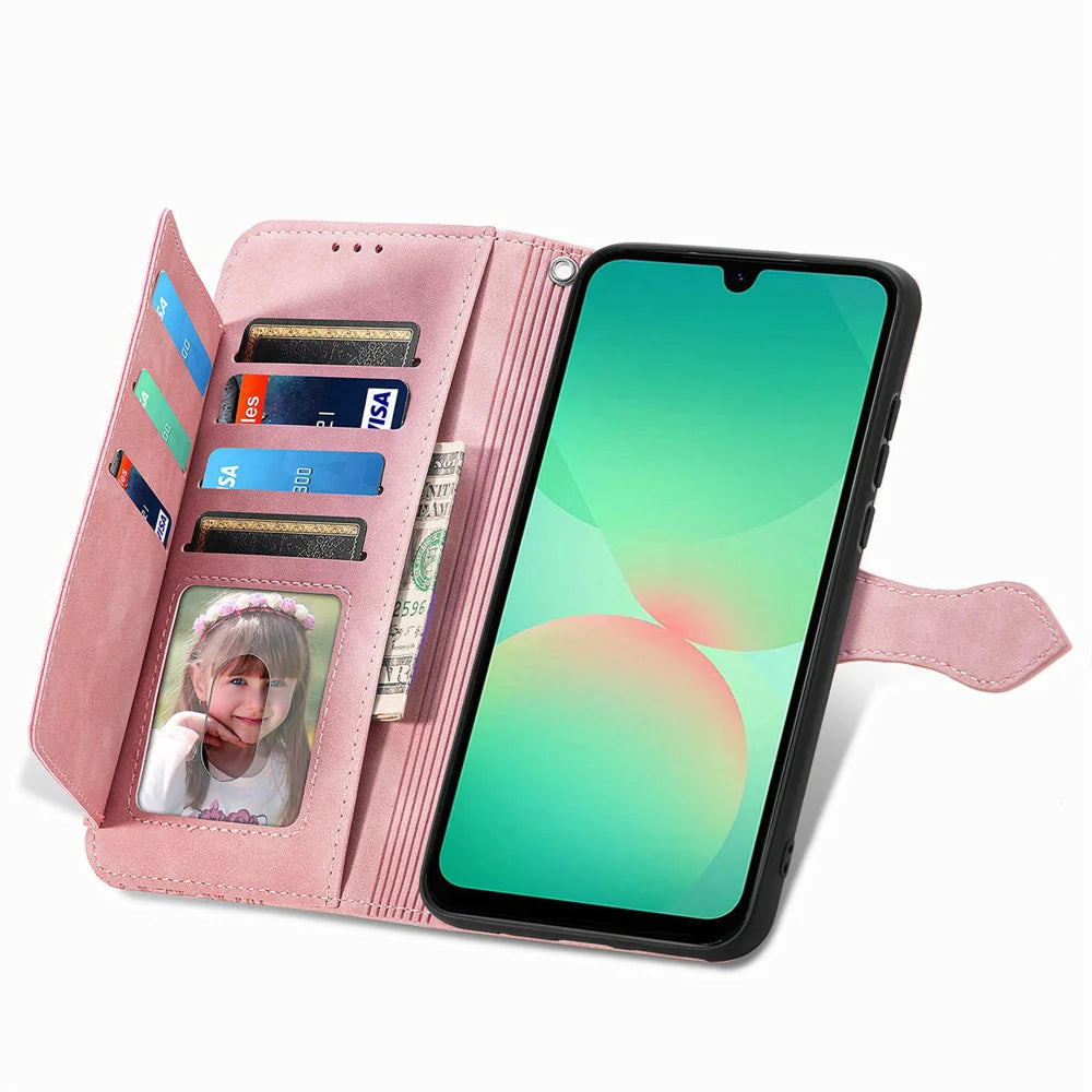 For Samsung Galaxy A27 5G Zipper Wallet Case with Strap Flower Imprint PU Leather Phone Cover - Pink - 4