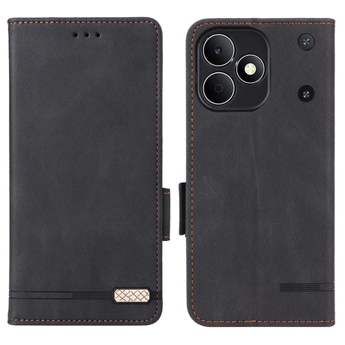 For Realme Note 80 4G Phone Case Leather Wallet Flip Phone Cover with Hardware Decor - Black - 1