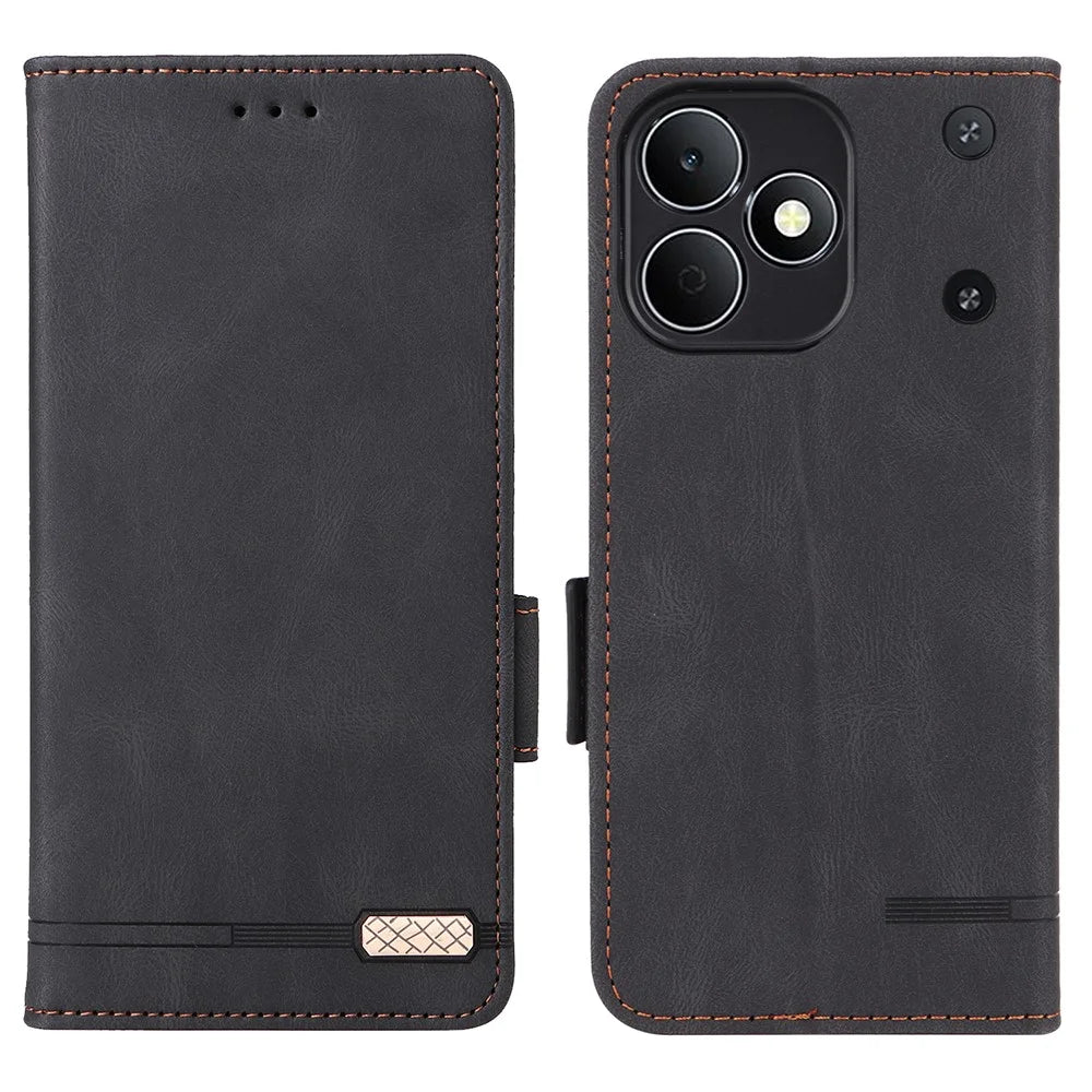 For Realme Note 80 4G Phone Case Leather Wallet Flip Phone Cover with Hardware Decor - Black - 1