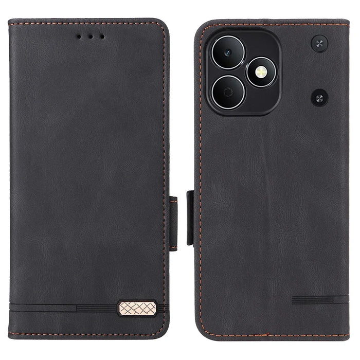 For Realme Note 80 4G Phone Case Leather Wallet Flip Phone Cover with Hardware Decor - Black - 1