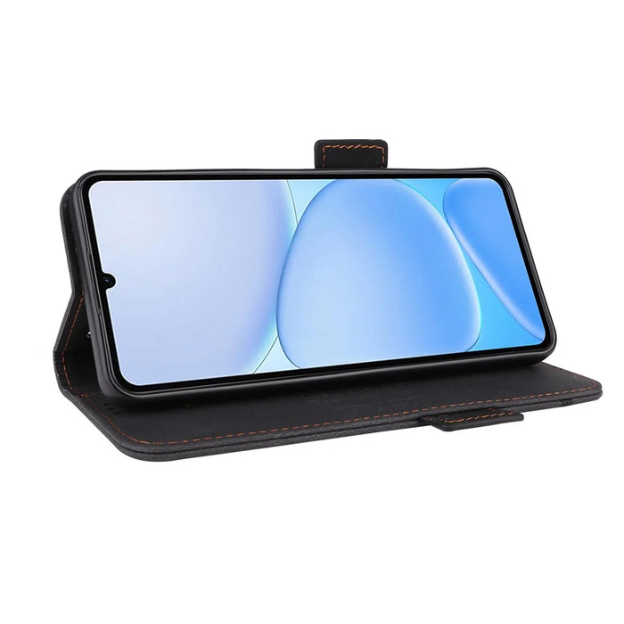 For Realme Note 80 4G Phone Case Leather Wallet Flip Phone Cover with Hardware Decor - Black - 3