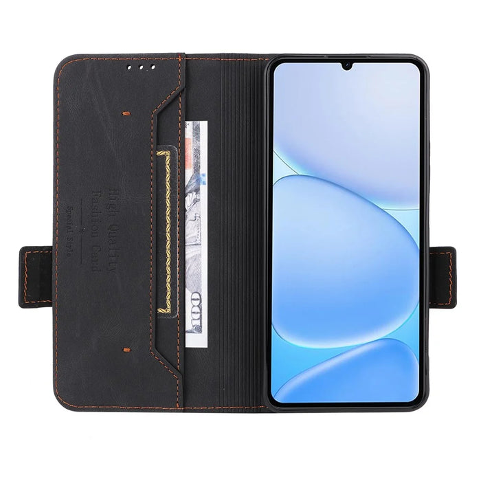 For Realme Note 80 4G Phone Case Leather Wallet Flip Phone Cover with Hardware Decor - Black - 4