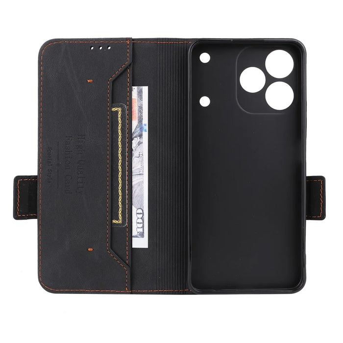 For Realme Note 80 4G Phone Case Leather Wallet Flip Phone Cover with Hardware Decor - Black - 5