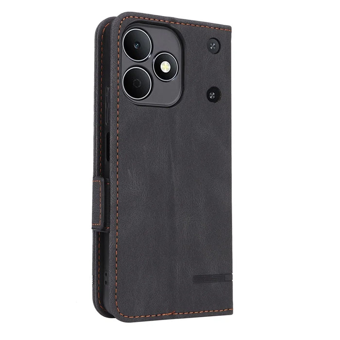 For Realme Note 80 4G Phone Case Leather Wallet Flip Phone Cover with Hardware Decor - Black - 6
