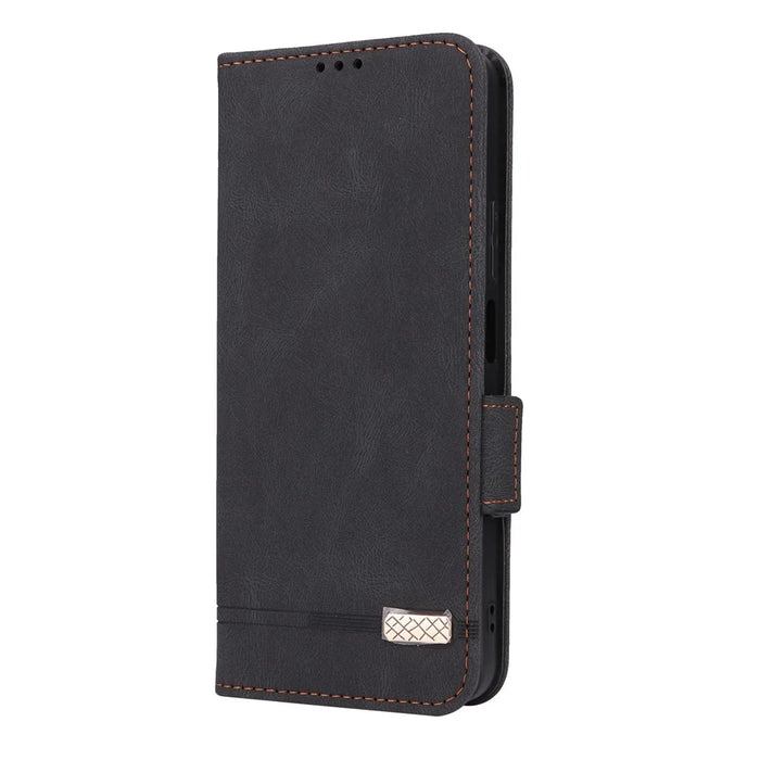 For Realme Note 80 4G Phone Case Leather Wallet Flip Phone Cover with Hardware Decor - Black - 7