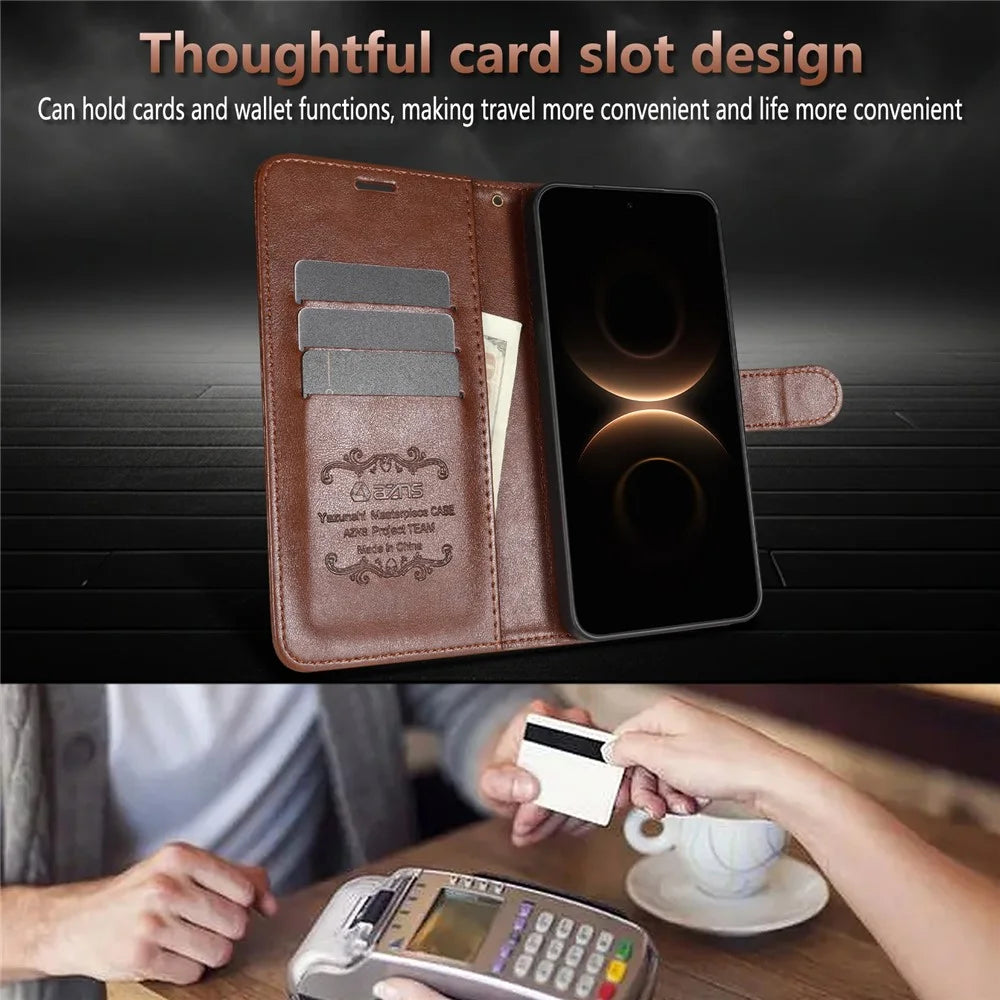 AZNS For Samsung Galaxy A27 5G Case Anti-Scratch PU Leather Stand Wallet Phone Cover - Brown - 6