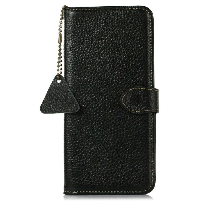For Sony Xperia 1 VIII Case RFID Blocking Genuine Cow Leather Phone Cover Litchi Texture - Black - 6