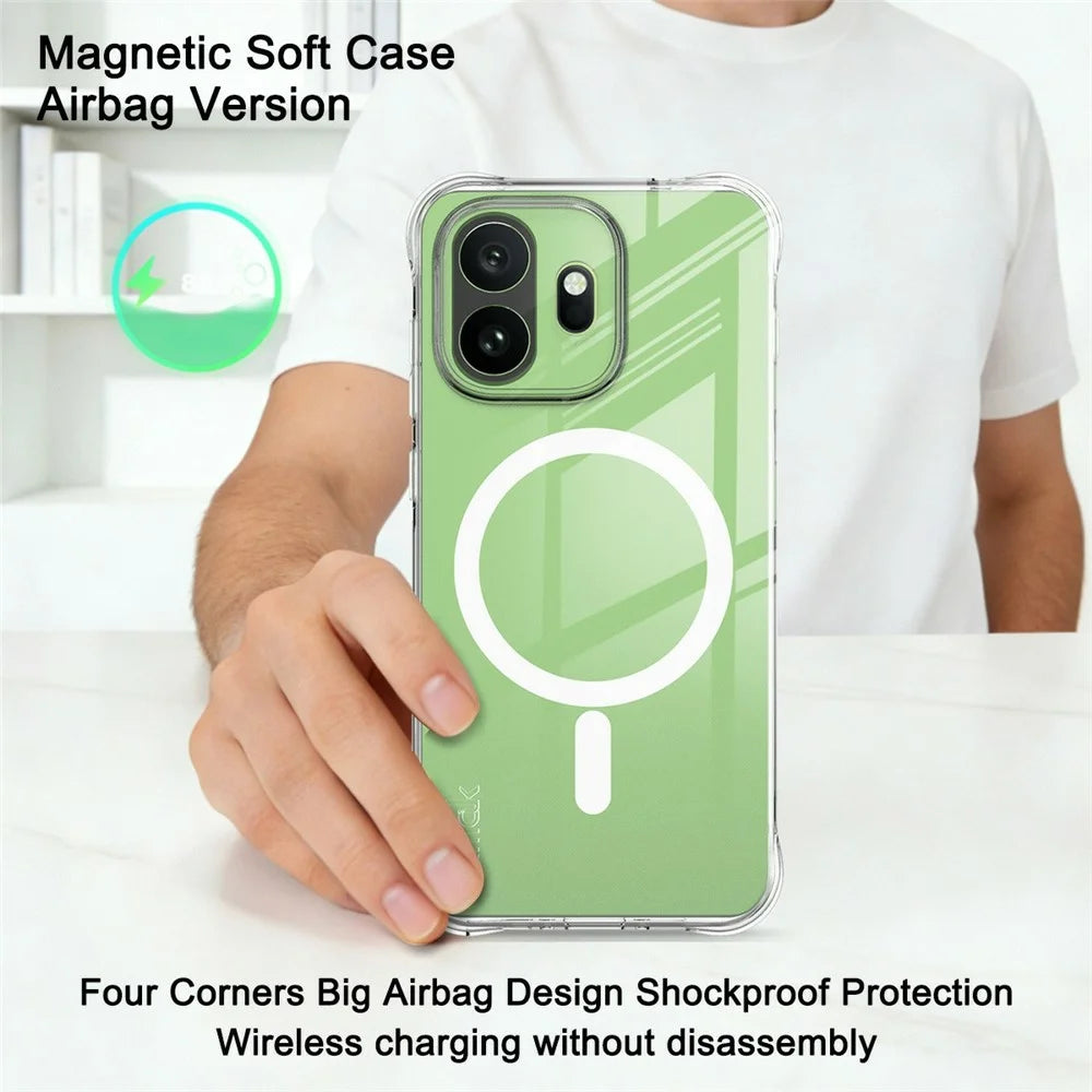 IMAK for OnePlus 15T 5G Magnetic Case Airbag Shockproof Protection TPU Phone Cover - Transparent - 3