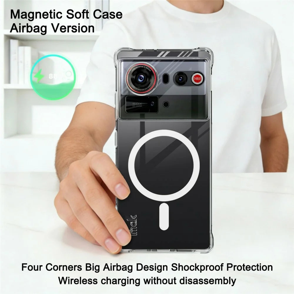 IMAK for ZTE nubia Z80 Ultra 5G Magnetic Case Airbag Shockproof Protection TPU Phone Cover - Transparent - 3