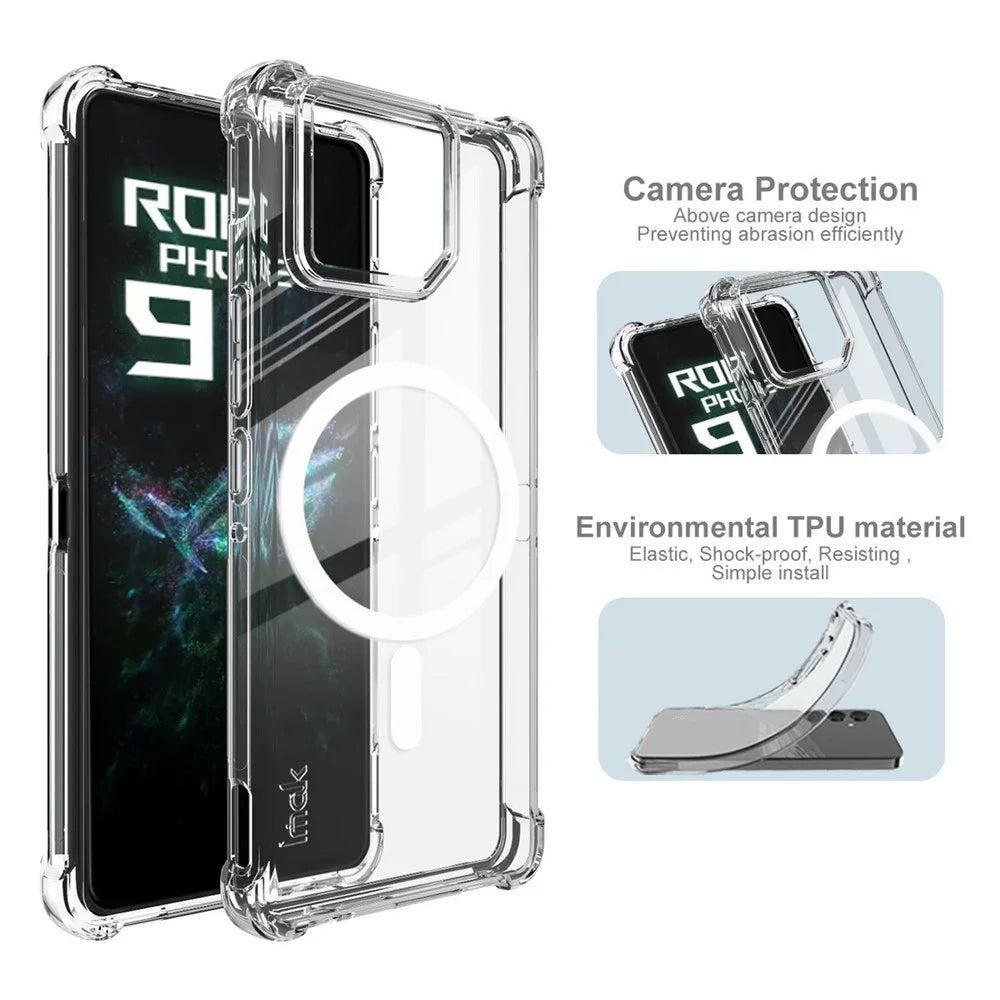 IMAK Magnetic Case for Asus ROG Phone 9 5G  /  Phone 9 Pro 5G  /  Phone 9 FE 5G Airbag Shockproof Protection TPU Phone Cover - Transparent - 7