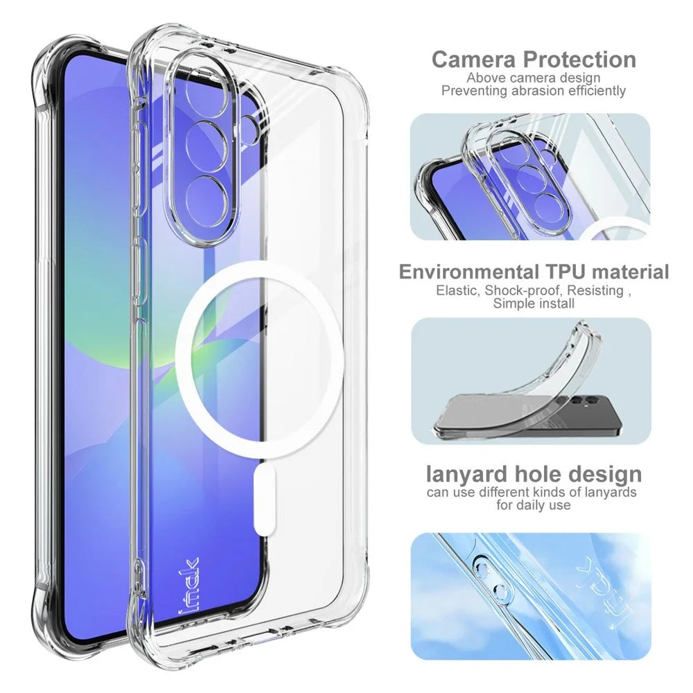 IMAK for Samsung Galaxy A37 5G Magnetic Case Airbag Shockproof Protection TPU Phone Cover - Transparent - 7