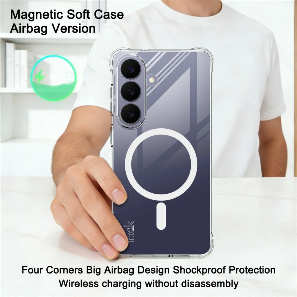 IMAK for Samsung Galaxy S26 Magnetic Case Airbag Shockproof Protection TPU Phone Cover - Transparent - 3