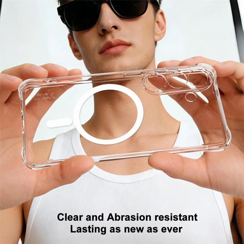 IMAK for Samsung Galaxy S26 Magnetic Case Airbag Shockproof Protection TPU Phone Cover - Transparent - 4