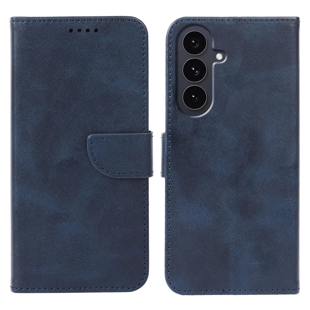 For Samsung Galaxy A27 5G Case Wallet Stand Magnetic Clasp Closure Calf Texture Leather Phone Cover - Blue - 1