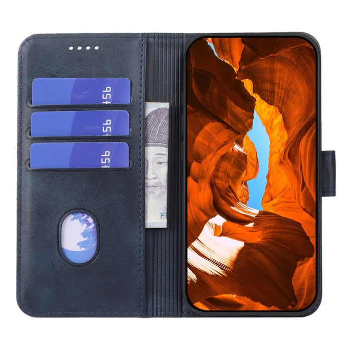For Samsung Galaxy A27 5G Case Wallet Stand Magnetic Clasp Closure Calf Texture Leather Phone Cover - Blue - 3