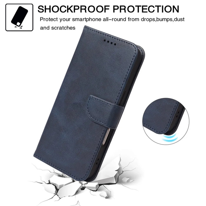 For Samsung Galaxy A27 5G Case Wallet Stand Magnetic Clasp Closure Calf Texture Leather Phone Cover - Blue - 4