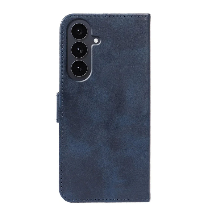 For Samsung Galaxy A27 5G Case Wallet Stand Magnetic Clasp Closure Calf Texture Leather Phone Cover - Blue - 6