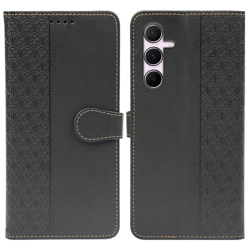 For Samsung Galaxy A27 5G Case Magnetic Clasp Four Leaf Clover Leather Phone Cover - Black - 1