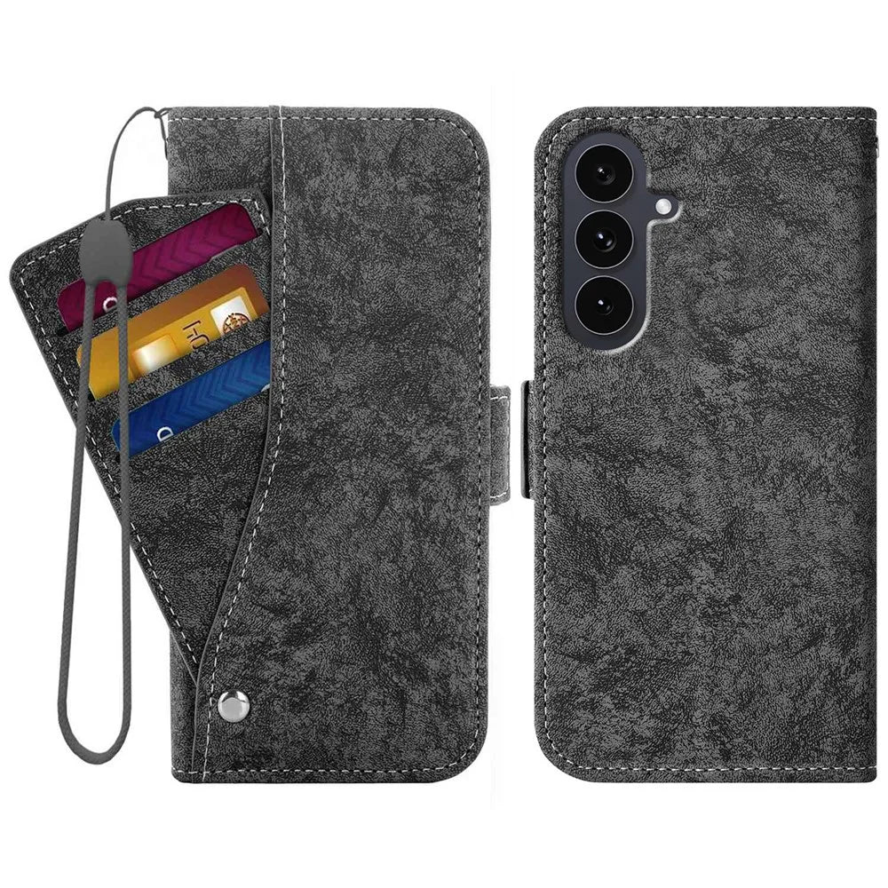 For Samsung Galaxy A27 5G Case Water-ink Painting Wallet PU Leather Phone Cover with Rotating Card Slots - Black - 1