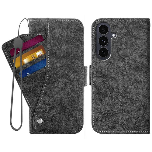 For Samsung Galaxy A27 5G Case Water-ink Painting Wallet PU Leather Phone Cover with Rotating Card Slots - Black - 1