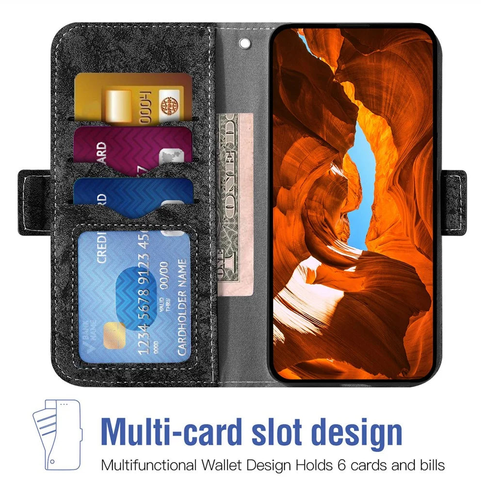 For Samsung Galaxy A27 5G Case Water-ink Painting Wallet PU Leather Phone Cover with Rotating Card Slots - Black - 2