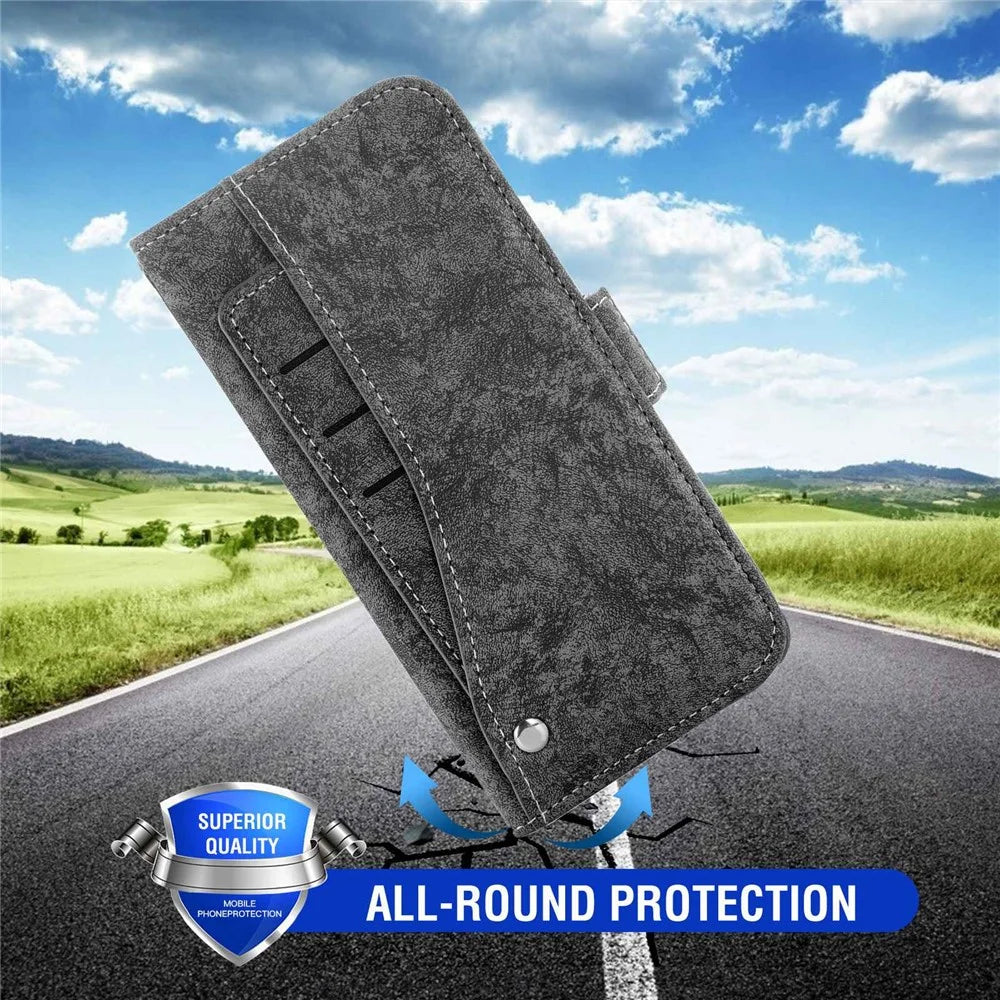 For Samsung Galaxy A27 5G Case Water-ink Painting Wallet PU Leather Phone Cover with Rotating Card Slots - Black - 5