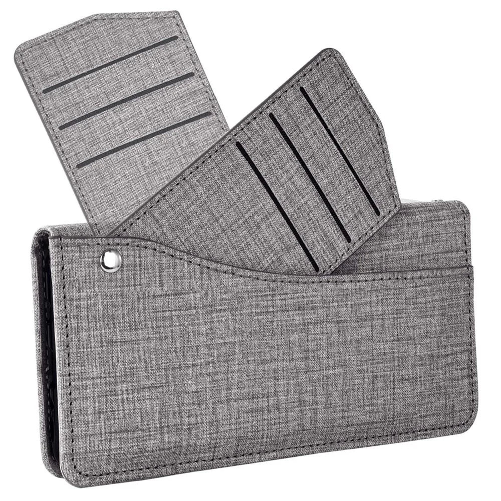 For Samsung Galaxy A27 5G Case Jean Cloth Texture PU Leather Wallet Phone Cover with Rotating Card Slots - Grey - 5