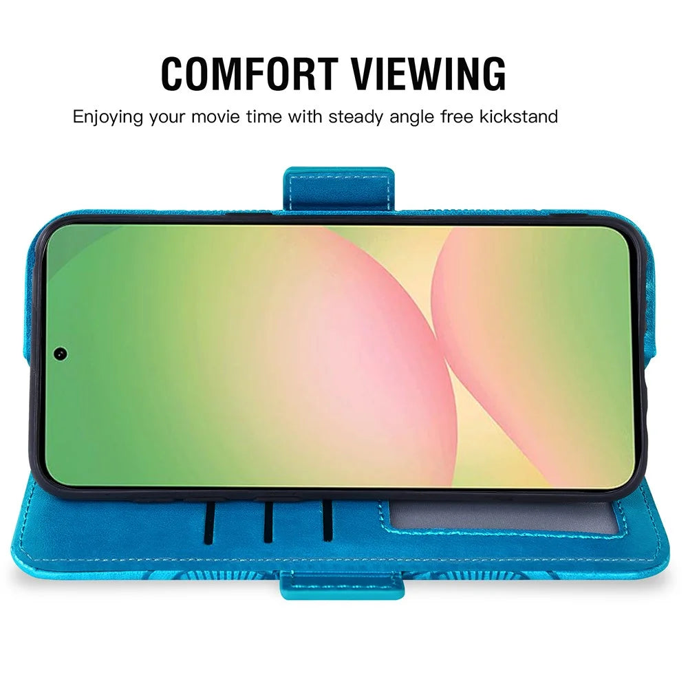 For Samsung Galaxy A27 5G Case Peony Imprinted  TPU PU Leather Wallet Phone Cover with Wrist Strap - Blue - 3