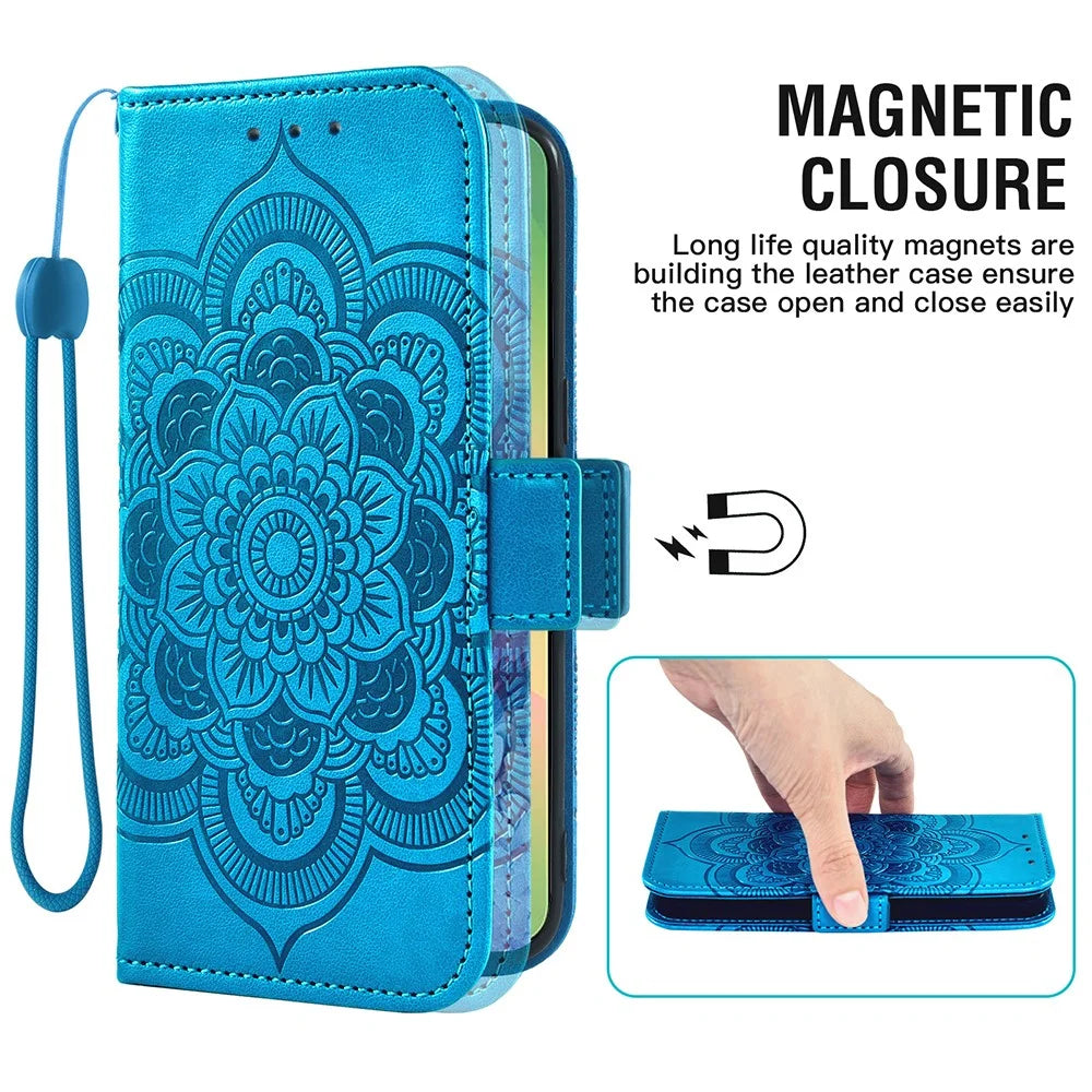 For Samsung Galaxy A27 5G Case Peony Imprinted  TPU PU Leather Wallet Phone Cover with Wrist Strap - Blue - 4