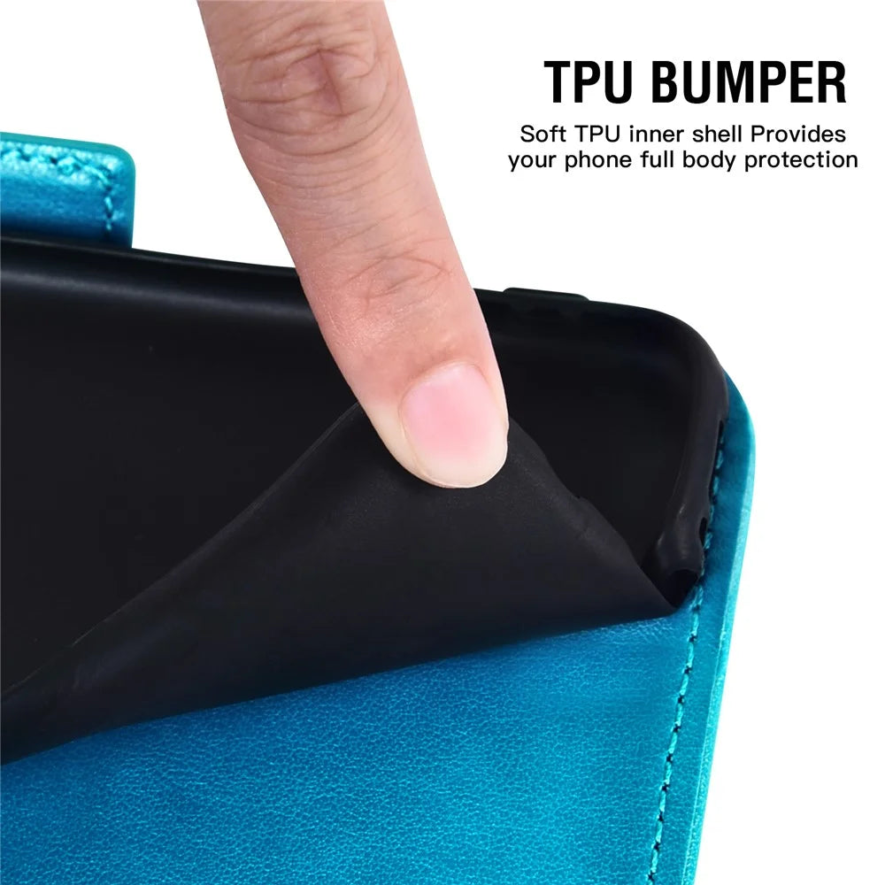 For Samsung Galaxy A27 5G Case Peony Imprinted  TPU PU Leather Wallet Phone Cover with Wrist Strap - Blue - 6