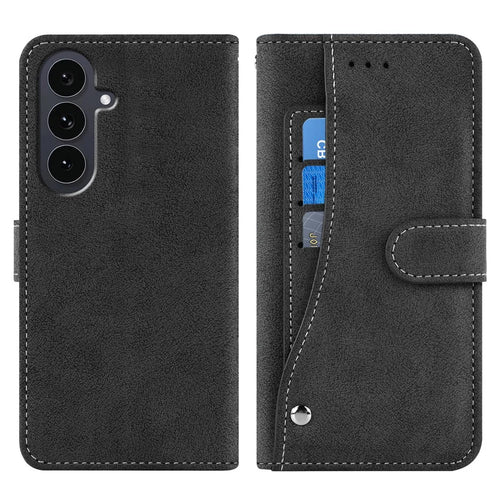 For Samsung Galaxy A27 5G Case Retro PU Leather Wallet Phone Cover with Rotating Card Slots Holder - Black - 1