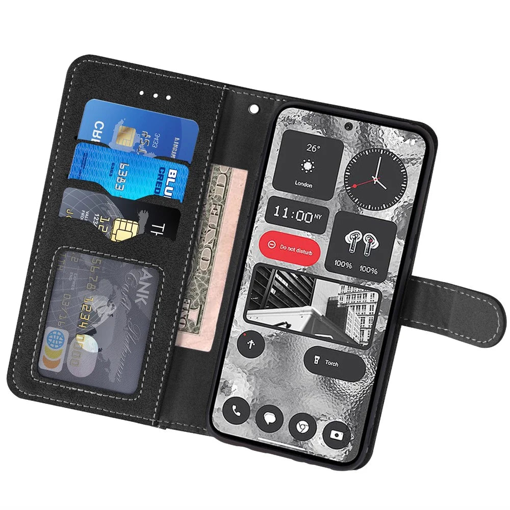 For Samsung Galaxy A27 5G Case Retro PU Leather Wallet Phone Cover with Rotating Card Slots Holder - Black - 2