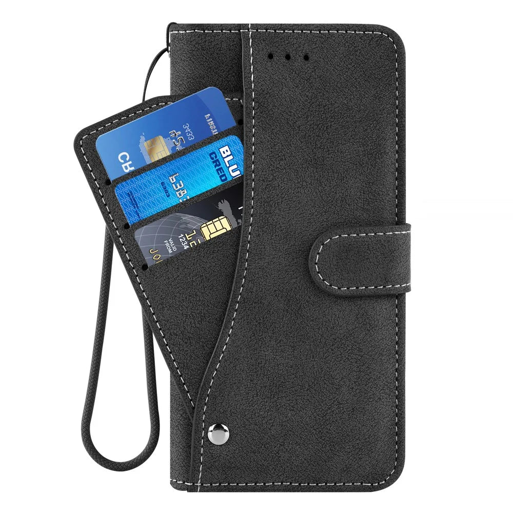 For Samsung Galaxy A27 5G Case Retro PU Leather Wallet Phone Cover with Rotating Card Slots Holder - Black - 7