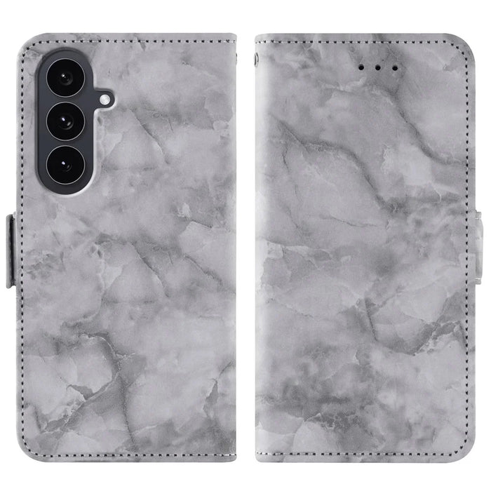 For Samsung Galaxy A27 5G Leather Case Marble Pattern Phone Wallet Stand Cover with Wrist Strap - Grey - 1