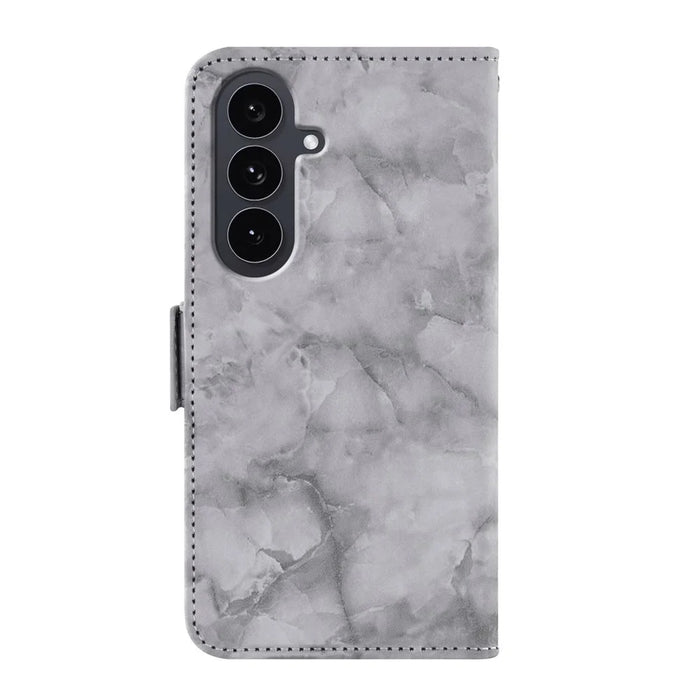 For Samsung Galaxy A27 5G Leather Case Marble Pattern Phone Wallet Stand Cover with Wrist Strap - Grey - 7