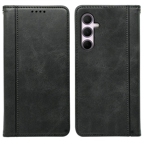 For Samsung Galaxy A27 5G Phone Case Hidden Magnetic Closure Calf Texture Leather Phone Cover - Black - 1