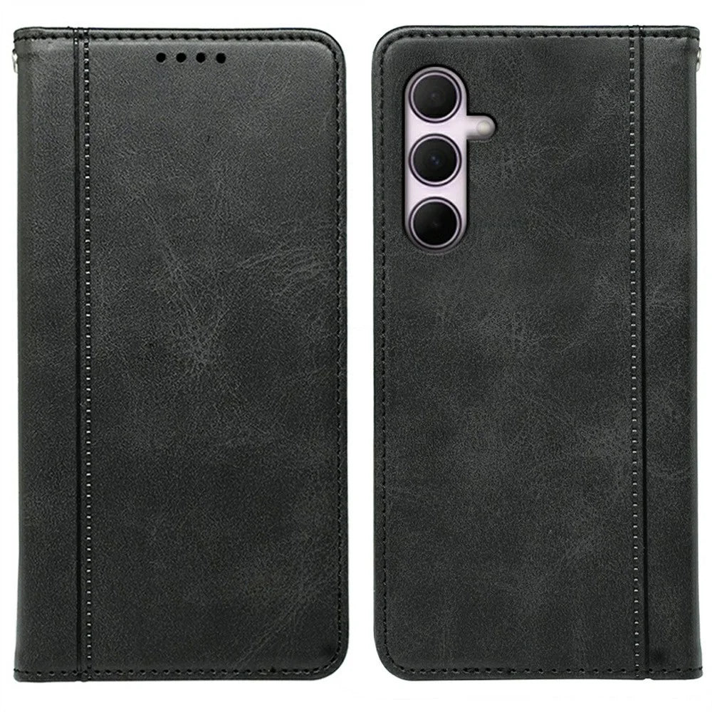 For Samsung Galaxy A27 5G Phone Case Hidden Magnetic Closure Calf Texture Leather Phone Cover - Black - 1