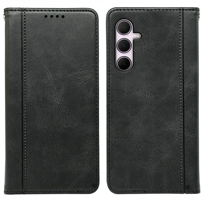 For Samsung Galaxy A27 5G Phone Case Hidden Magnetic Closure Calf Texture Leather Phone Cover - Black - 1