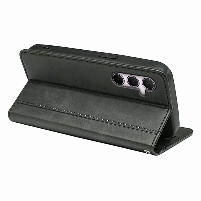 For Samsung Galaxy A27 5G Phone Case Hidden Magnetic Closure Calf Texture Leather Phone Cover - Black - 4